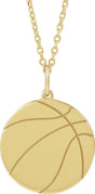 14K Yellow Gold Engravable Basketball 16-18" Necklace