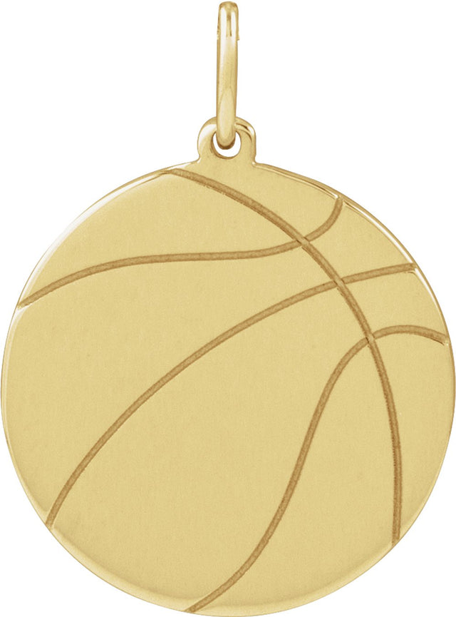 14K Yellow Gold Engravable Basketball Pendant
