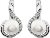 14K White Cultured White Freshwater Pearl  & 1/5 CTW Natural Diamond Earrings