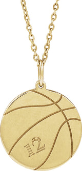 14K Yellow Gold Engravable Basketball 16-18" Necklace