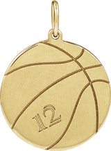 14K Yellow Gold Engravable Basketball Pendant