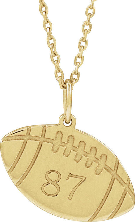14K Yellow Engravable Football 16-18" Necklace