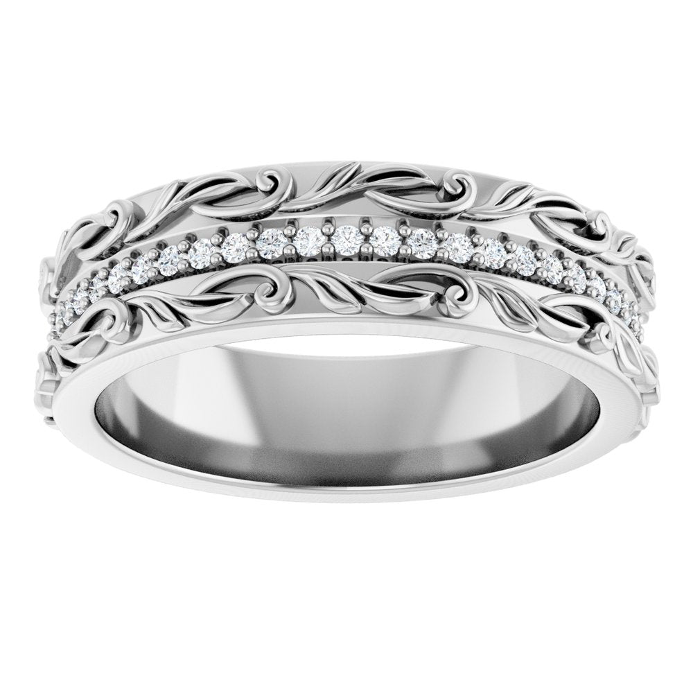 14K White Gold 1/4 CTW Natural Diamond Floral Accented Band