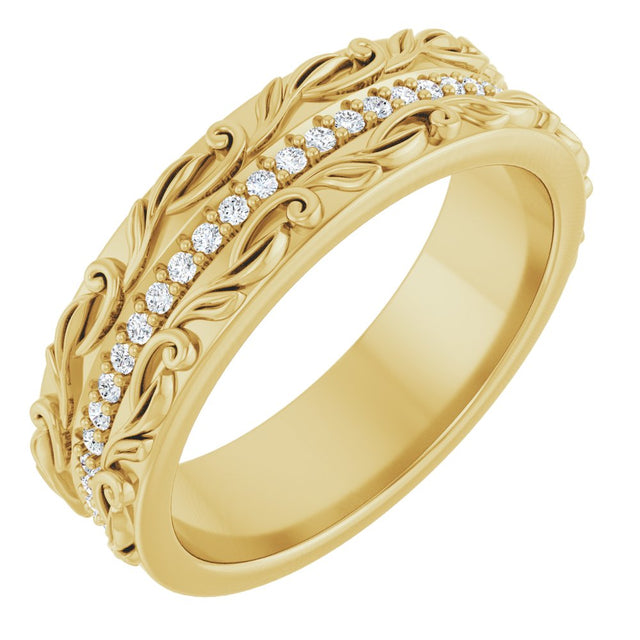 14K Yellow Gold 1/4 CTW Lab-Grown Diamond Floral Accented Band