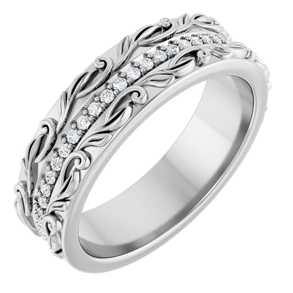 14K White Gold 1/4 CTW Natural Diamond Floral Accented Band