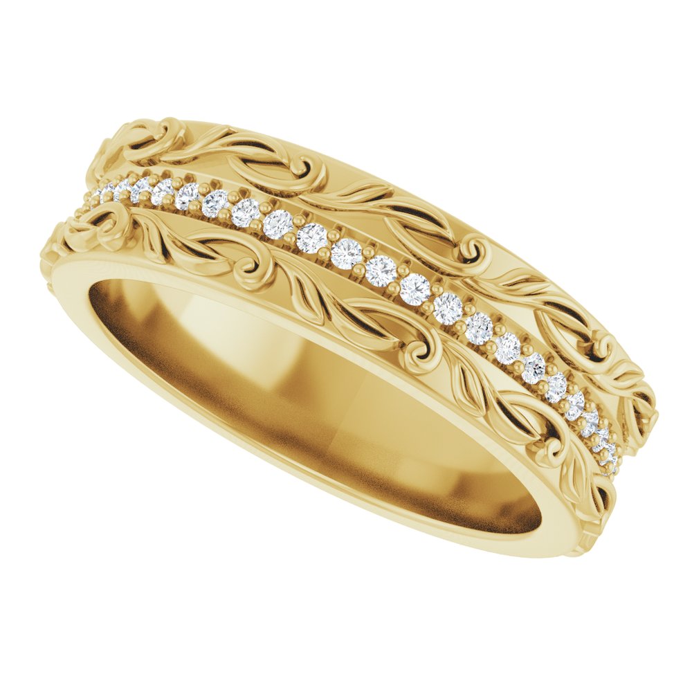 14K Yellow Gold 1/4 CTW Lab-Grown Diamond Floral Accented Band