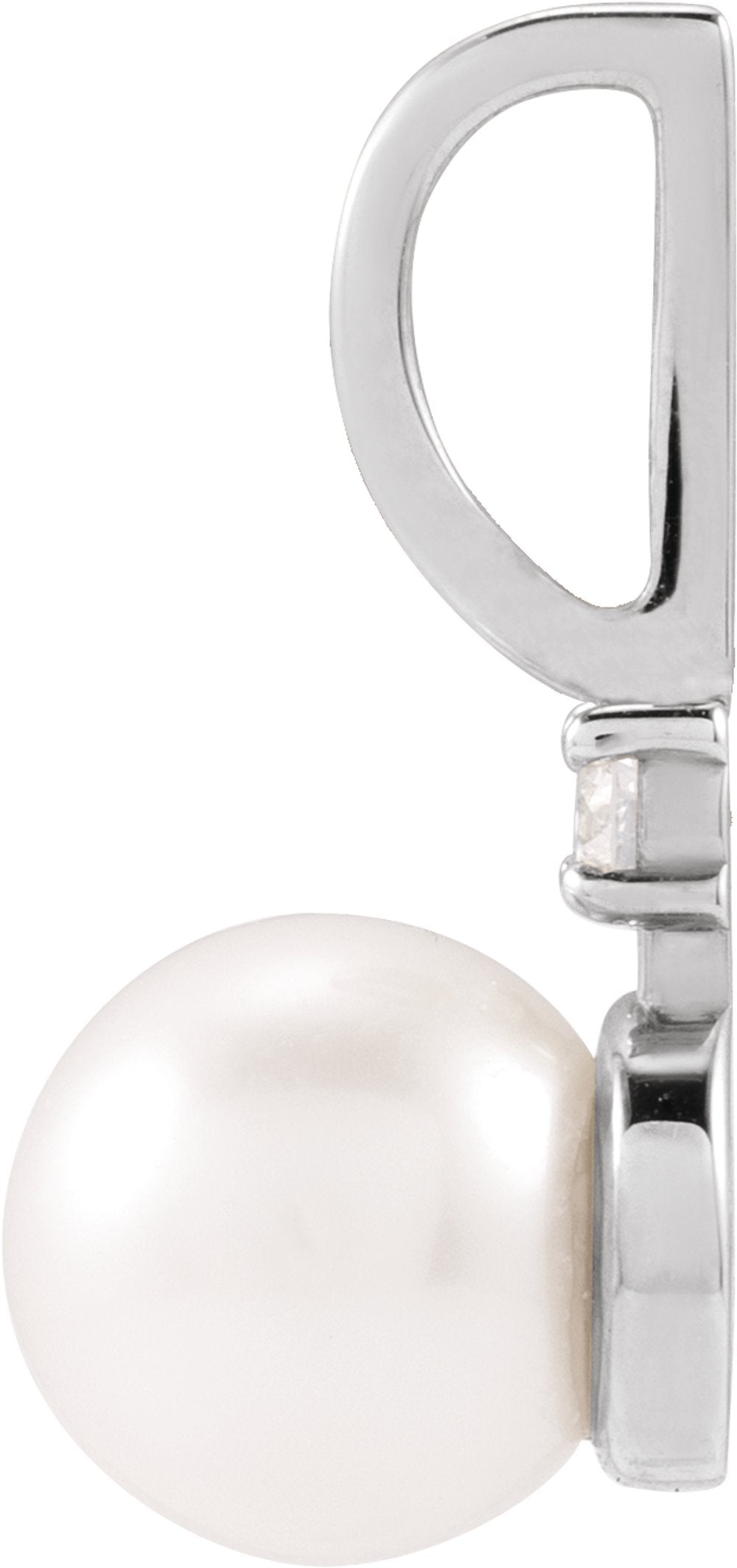 14K White Gold Cultured White Akoya Pearl & .03 CT Natural Diamond Charm/Pendant