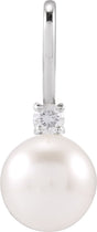 14K White Cultured White Akoya Pearl & .03 CT Natural Diamond Charm/Pendant