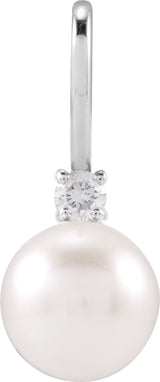 14K White Gold Cultured White Akoya Pearl & .03 CT Natural Diamond Charm/Pendant