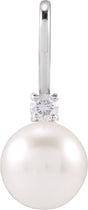 14K White Gold Cultured White Akoya Pearl & .03 CT Natural Diamond Charm/Pendant