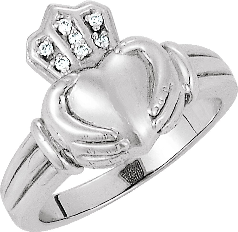 14K White .03 CTW Natural Diamond Claddagh Band
