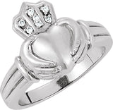 14K White .03 CTW Natural Diamond Claddagh Band