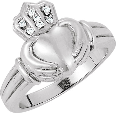 14K White .03 CTW Natural Diamond Claddagh Band