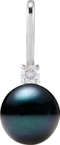 14K White Gold Cultured Black Akoya Pearl & .03 CT Natural Diamond Charm/Pendant