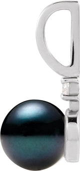 14K White Gold Cultured Black Akoya Pearl & .03 CT Natural Diamond Charm/Pendant