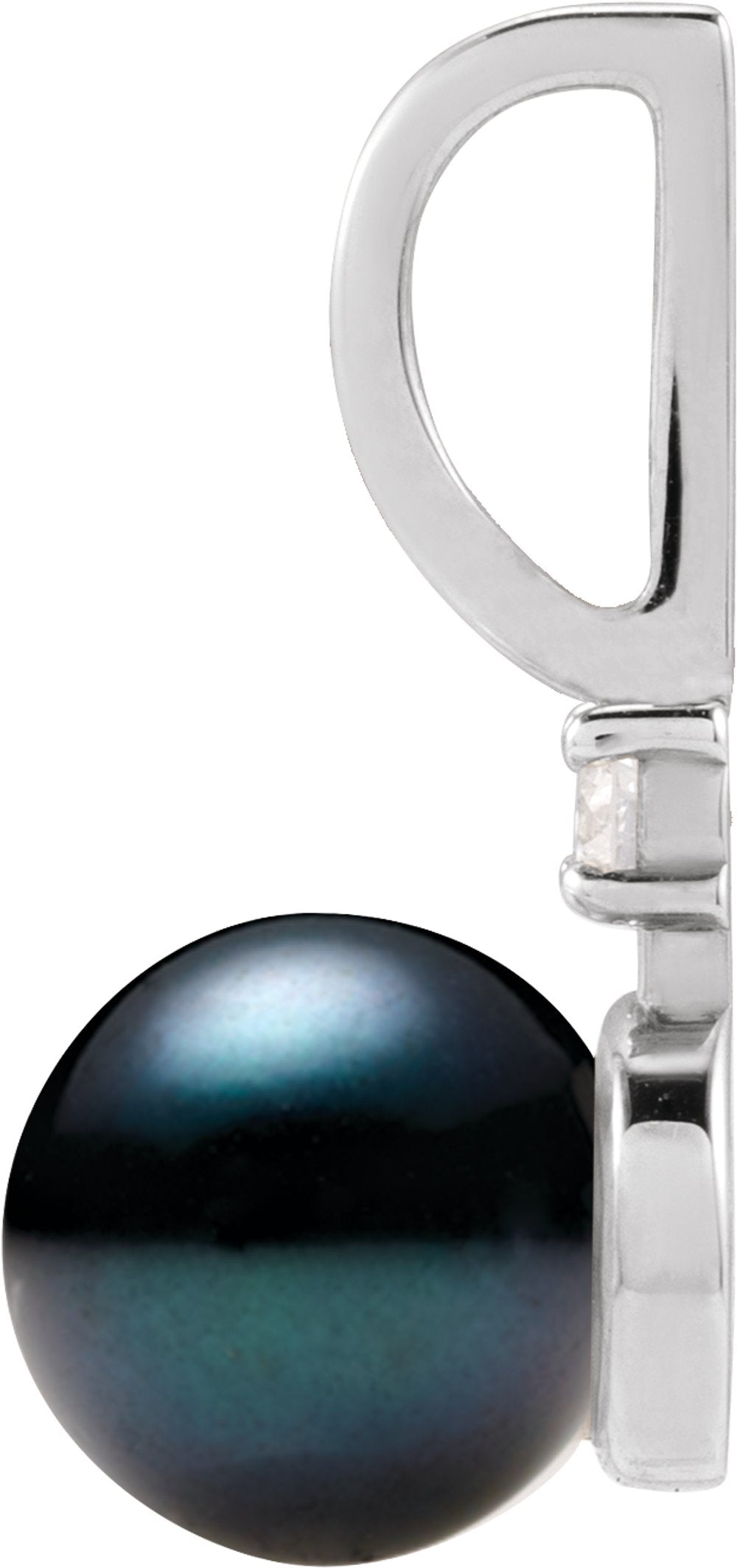 14K White Gold Cultured Black Akoya Pearl & .03 CT Natural Diamond Charm/Pendant