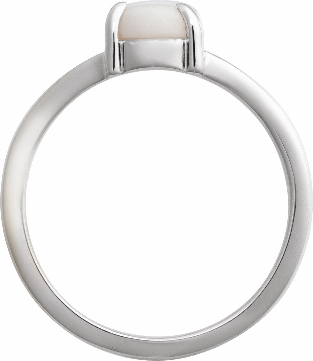 Sterling Silver Natural White Opal Cabochon Ring