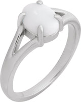 Sterling Silver Natural White Opal Cabochon Ring