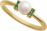 14K Yellow Cultured White Freshwater Pearl & Natural Tsavorite Garnet Ring