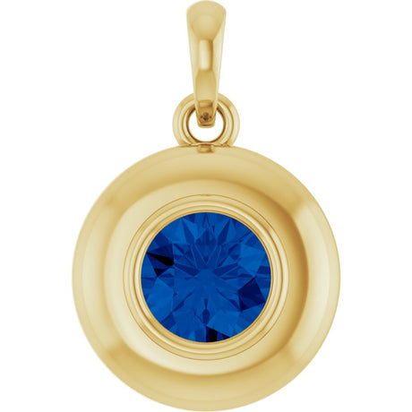 14K Yellow Gold Lab-Grown Blue Sapphire Solitaire Charm/Pendant