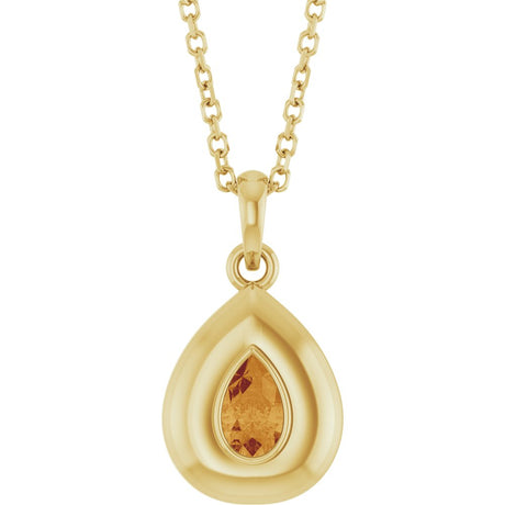14K Yellow Gold Natural Citrine Solitaire 16-18" Necklace