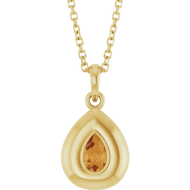 14K Yellow Gold Natural Citrine Solitaire 16-18" Necklace