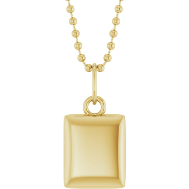 14K Yellow Gold Engravable Puffed Dog Tag 18" Necklace