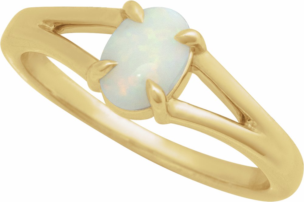 14K Yellow Natural White Opal Cabochon Ring