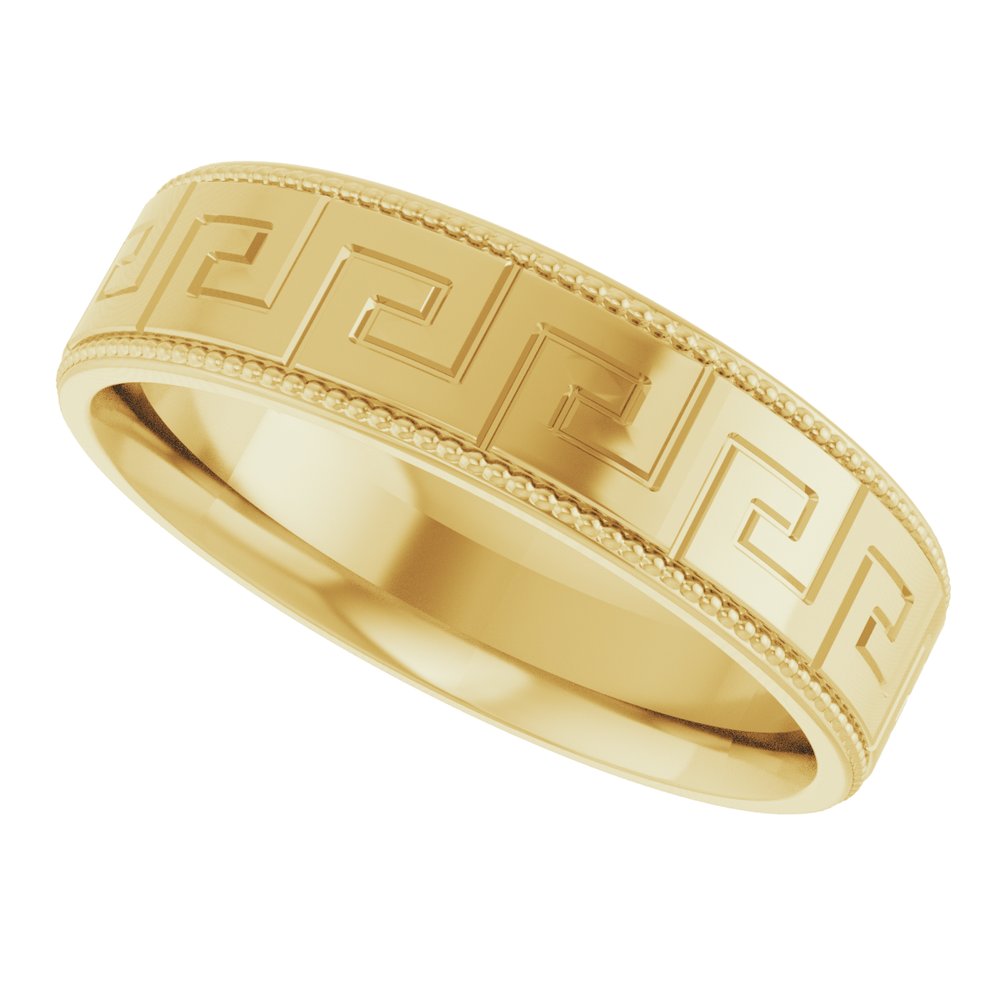 14K Yellow Gold 6 mm Greek Key Milgrain Band Size 8