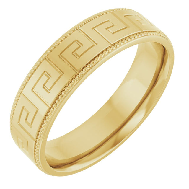 14K Yellow Gold 6 mm Greek Key Milgrain Band Size 8