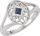 Sterling Silver Natural Blue Sapphire Granulated Filigree Ring