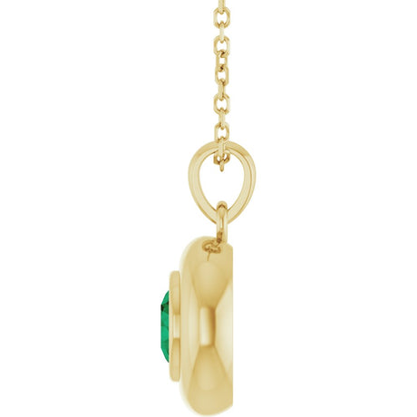 14K Yellow Gold Lab-Grown Emerald Solitaire 16-18" Necklace
