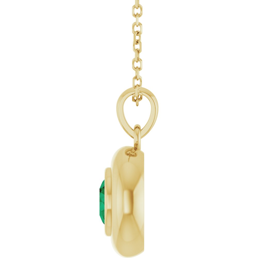 14K Yellow Gold Lab-Grown Emerald Solitaire 16-18" Necklace