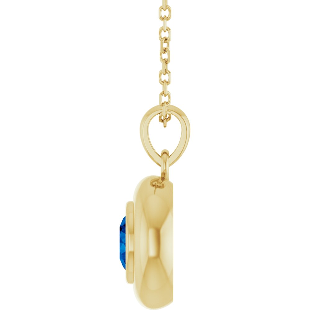 14K Yellow Gold Lab-Grown Blue Sapphire Solitaire 16-18" Necklace