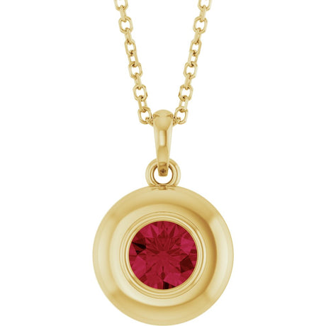 14K Yellow Gold Lab-Grown Ruby Solitaire 16-18" Necklace