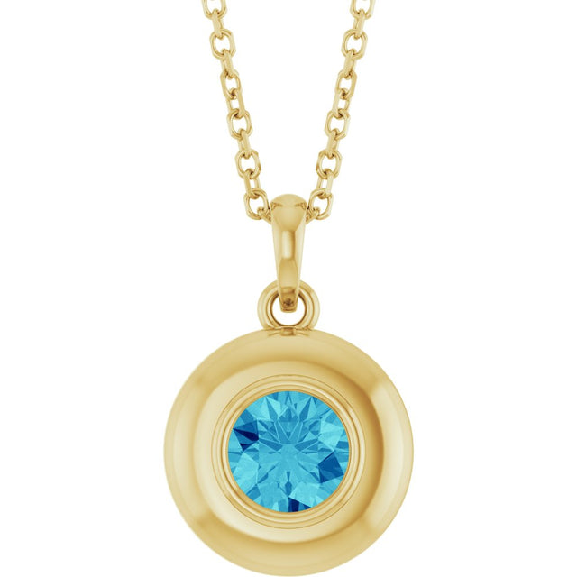 14K Yellow Gold Natural Zircon Solitaire 16-18" Necklace