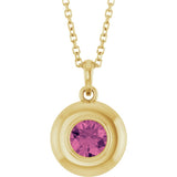14K Yellow Gold Natural Pink Tourmaline Solitaire 16-18" Necklace