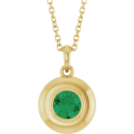 14K Yellow Gold Lab-Grown Emerald Solitaire 16-18" Necklace