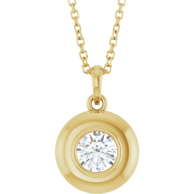 14K Yellow Gold Natural White Sapphire Solitaire 16-18" Necklace