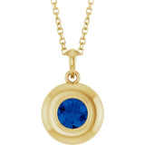 14K Yellow Gold Lab-Grown Blue Sapphire Solitaire 16-18" Necklace