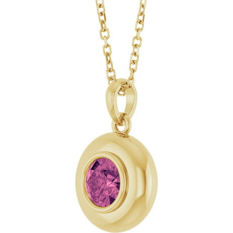 14K Yellow Gold Natural Pink Tourmaline Solitaire 16-18" Necklace