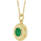 14K Yellow Gold Lab-Grown Emerald Solitaire 16-18" Necklace