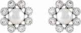 14K White Cultured White Freshwater Pearl & 1/8 CTW Natural Diamond Earrings