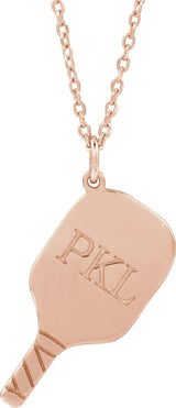 14K Rose Engravable Pickleball Paddle 16-18" Necklace