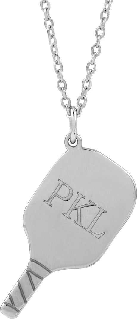 14K White Engravable Pickleball Paddle 16-18" Necklace