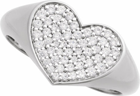 14K White Gold 1/3 CTW Natural Diamond Heart Signet Ring