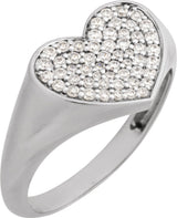 14K White Gold 1/3 CTW Natural Diamond Heart Signet Ring