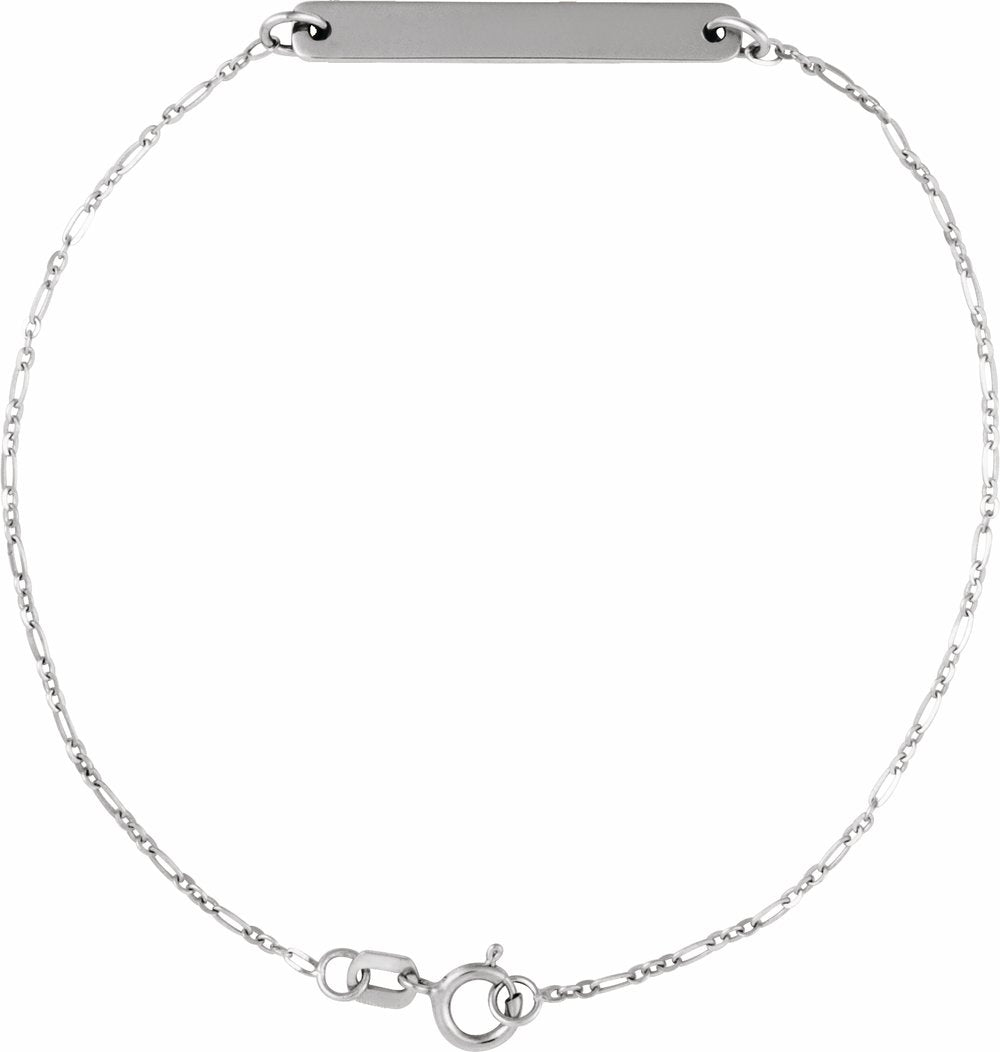 14K White Gold Engravable Bar 7" Bracelet