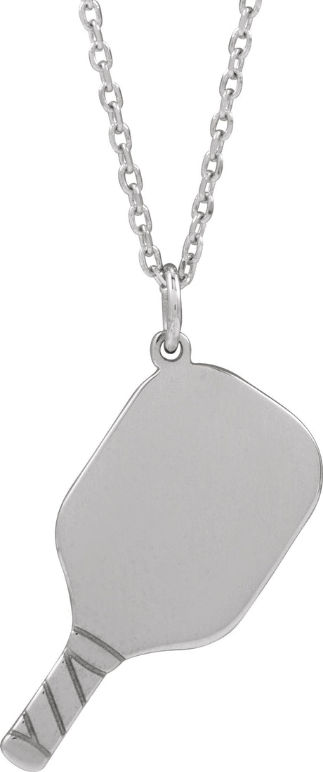 14K White Engravable Pickleball Paddle 16-18" Necklace
