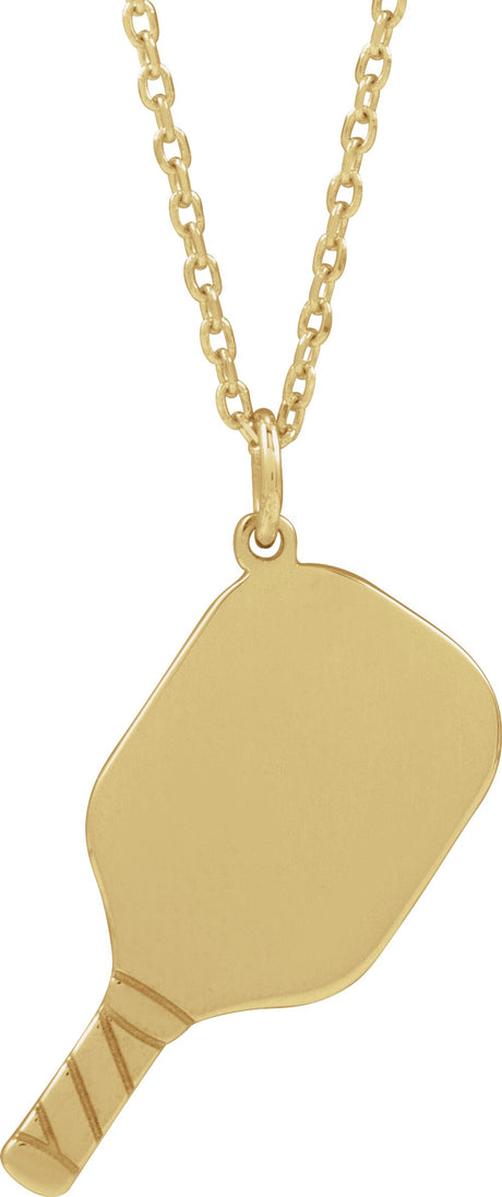 14K Yellow Engravable Pickleball Paddle 16-18" Necklace